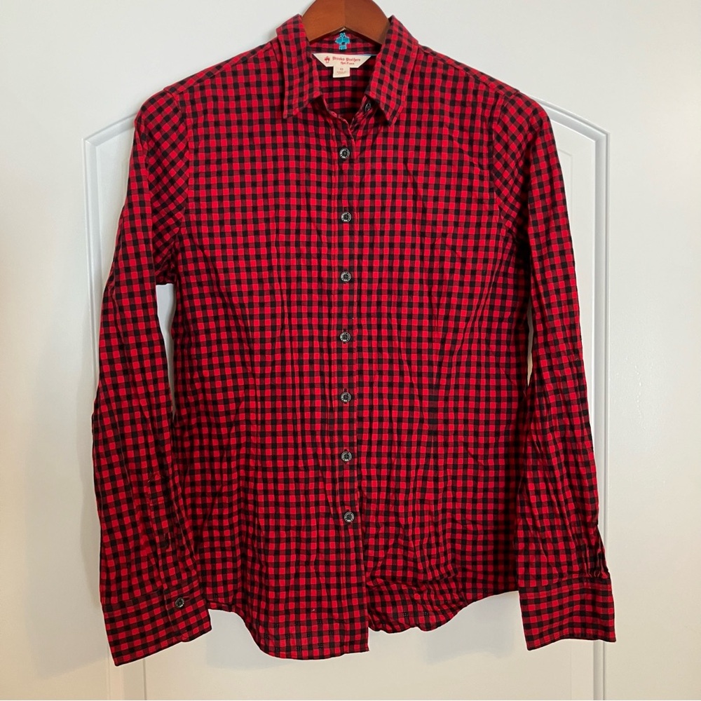 BROOKS BROTHERS Red Fleece Women's Red‎ Buffalo Plaid Button Up Preppy Top Sz 10